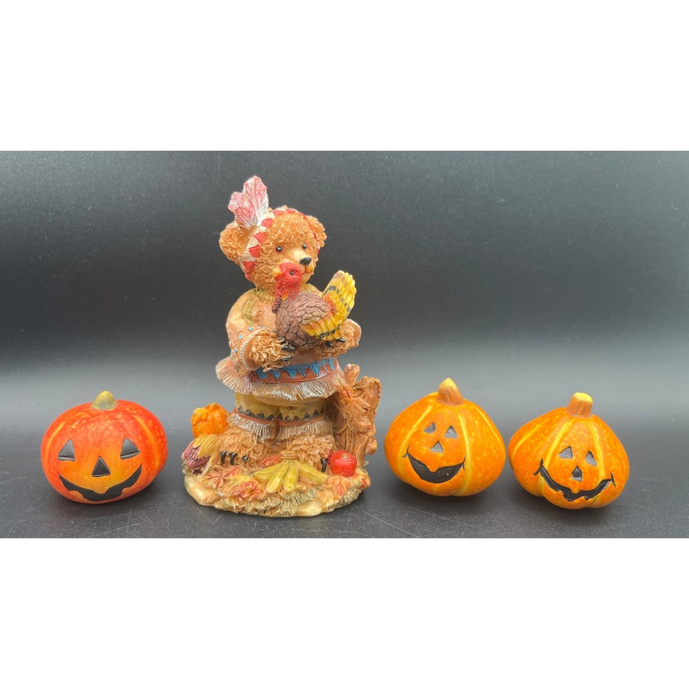 4 pc K's Collection Thanksgiving Teddy Bear Turkey Jack-O-Lanterns Autumn Fall